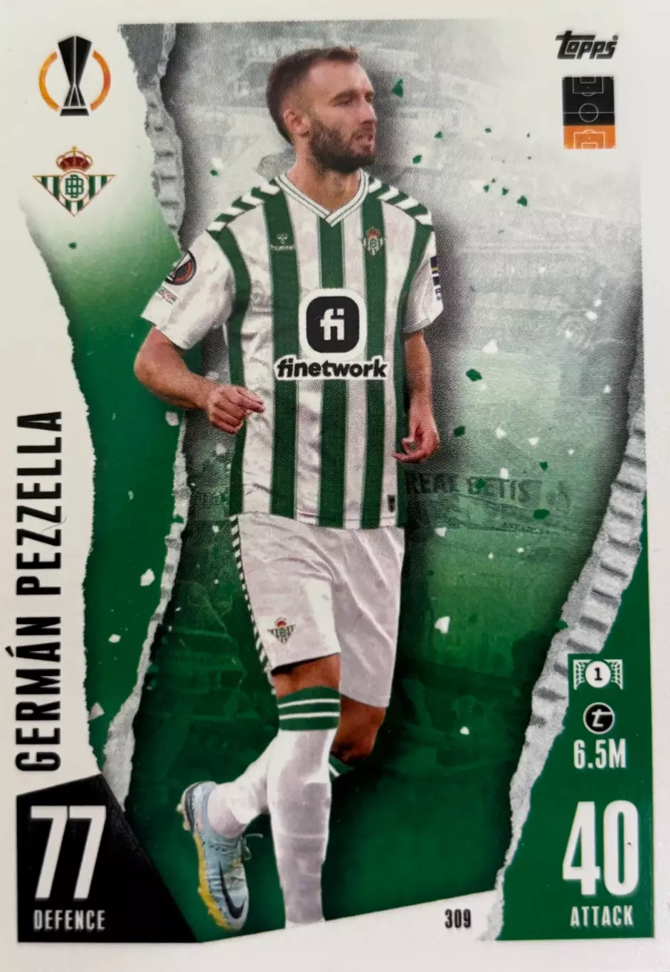 Футбол. Карточка Джузеппе Пеццелла Реал Бетис, Эмполи Лига Европы 2023-24 TOPPS