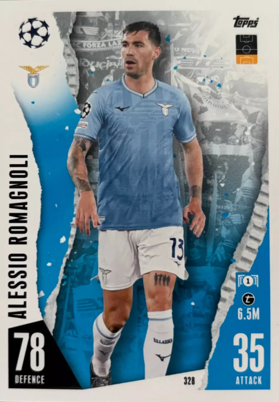 Футбол. Карточка Алессио Романьоли Лацио,Милан,Рома Лига Чемпионов 2023/24 TOPPS