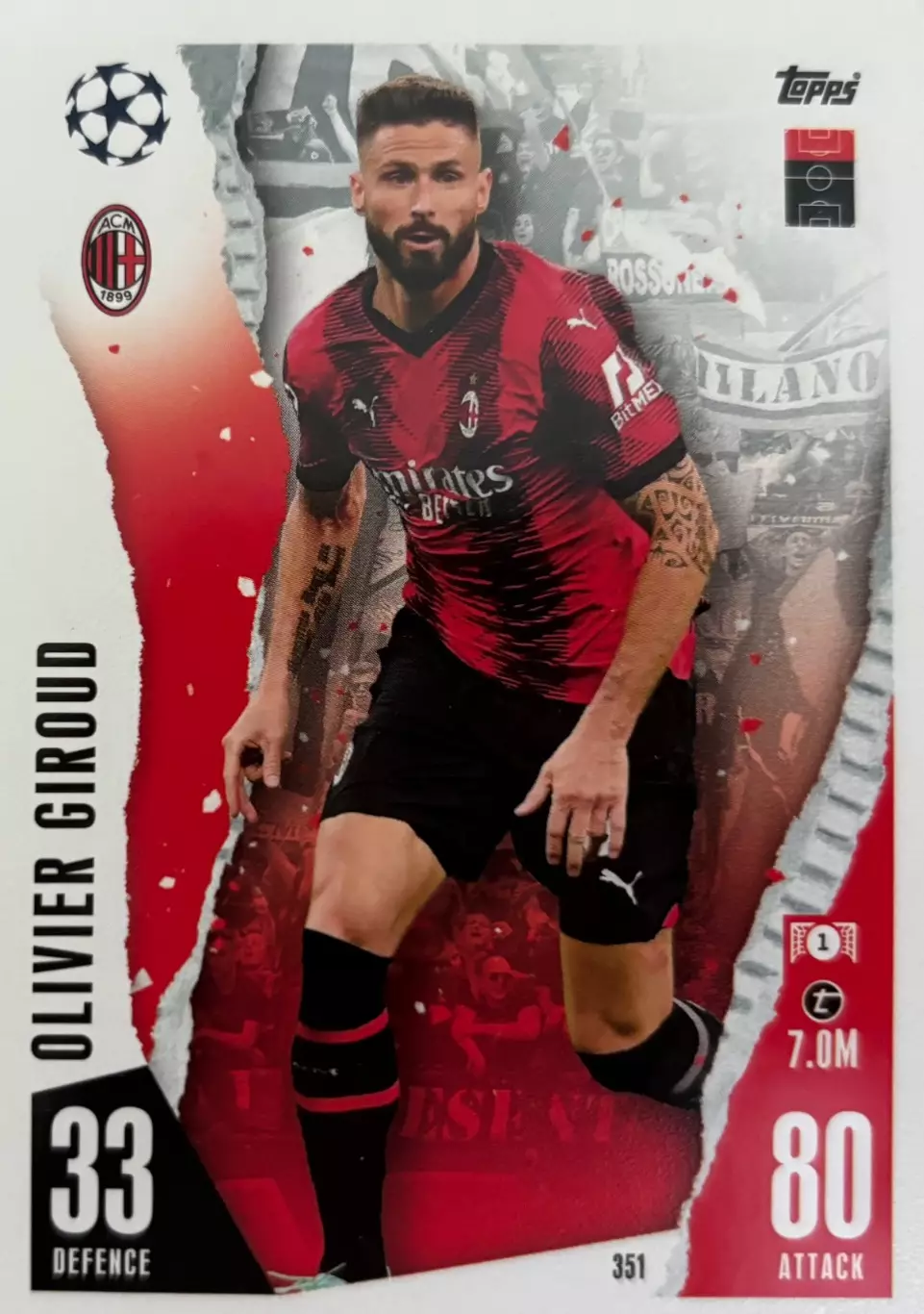 Футбол. Карточка Оливье Жиру Милан, Арсенал, Челси Лига Чемпионов 2023-24 TOPPS