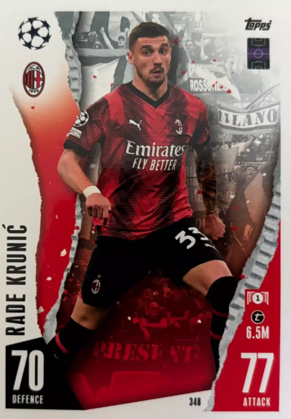 Футбол. Карточка Раде Крунич Милан, Цревна Звезда Лига Чемпионов 2023-24 TOPPS