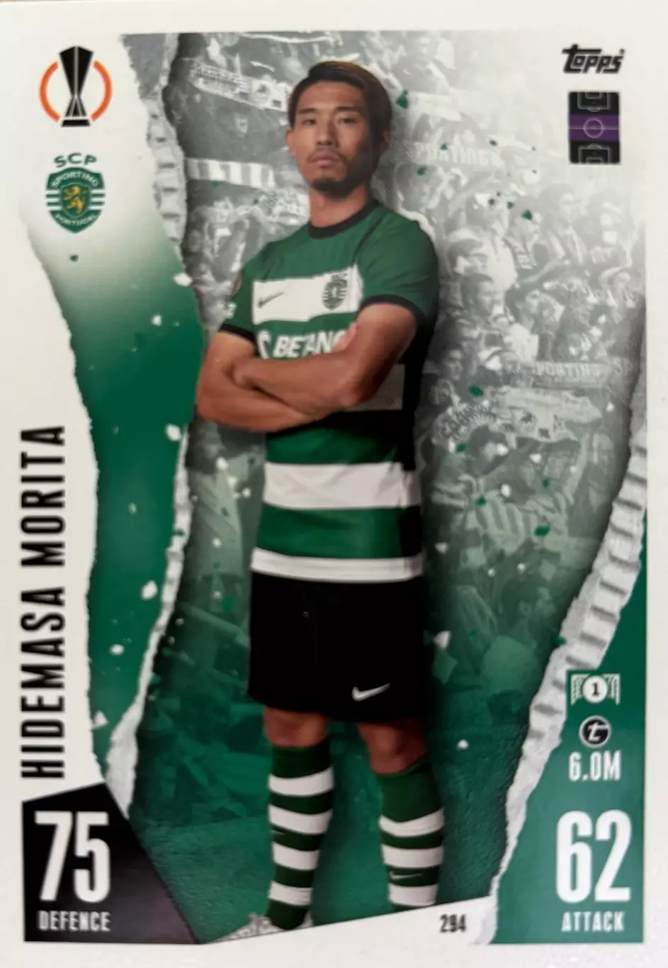 Футбол. Карточка Хидэмаса Морита Спортинг Лиссабон Лига Европы 2023/24 TOPPS