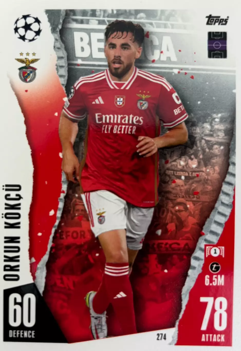 Футбол Карточка Orkun Kokcu/Оркун Кекчю Бенфика,Фейеноорд Лига Чемпионов 2023/24