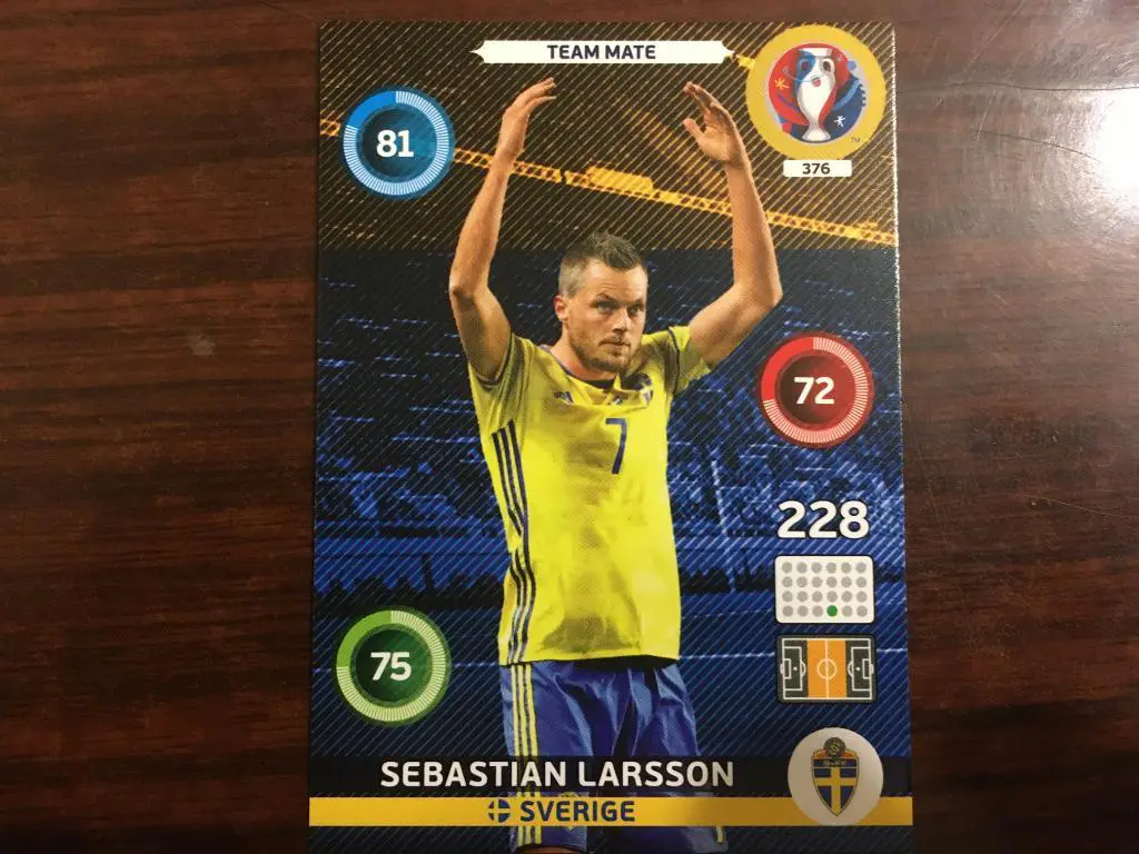 Футбол. Карточка S. Larsson - Себастиан Ларссон Швеция Euro/Евро 2016 Panini