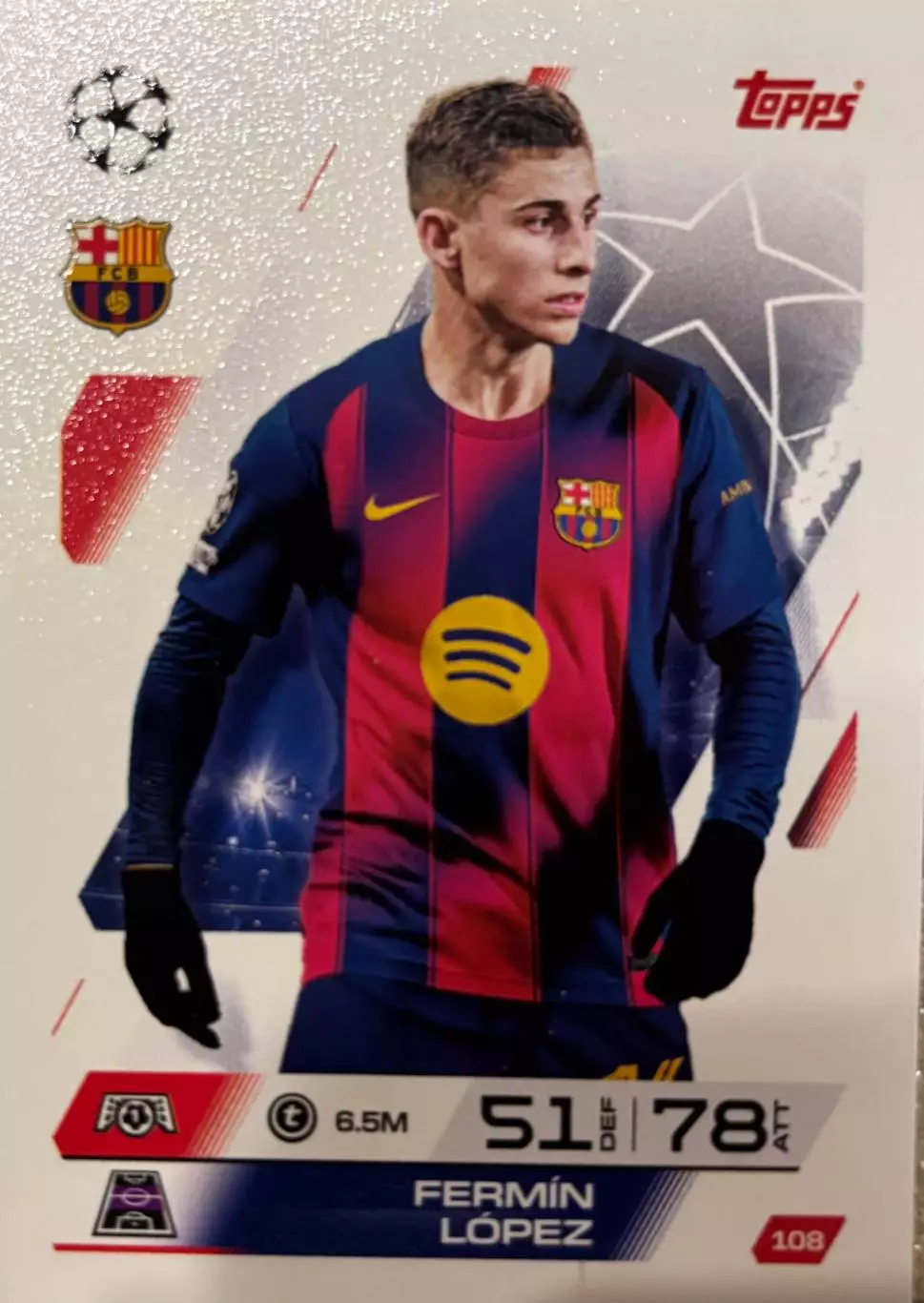 Футбол. Карточка Fermin Lopez/Фермин Лопес Барселона Лига Чемпионов 2025-26