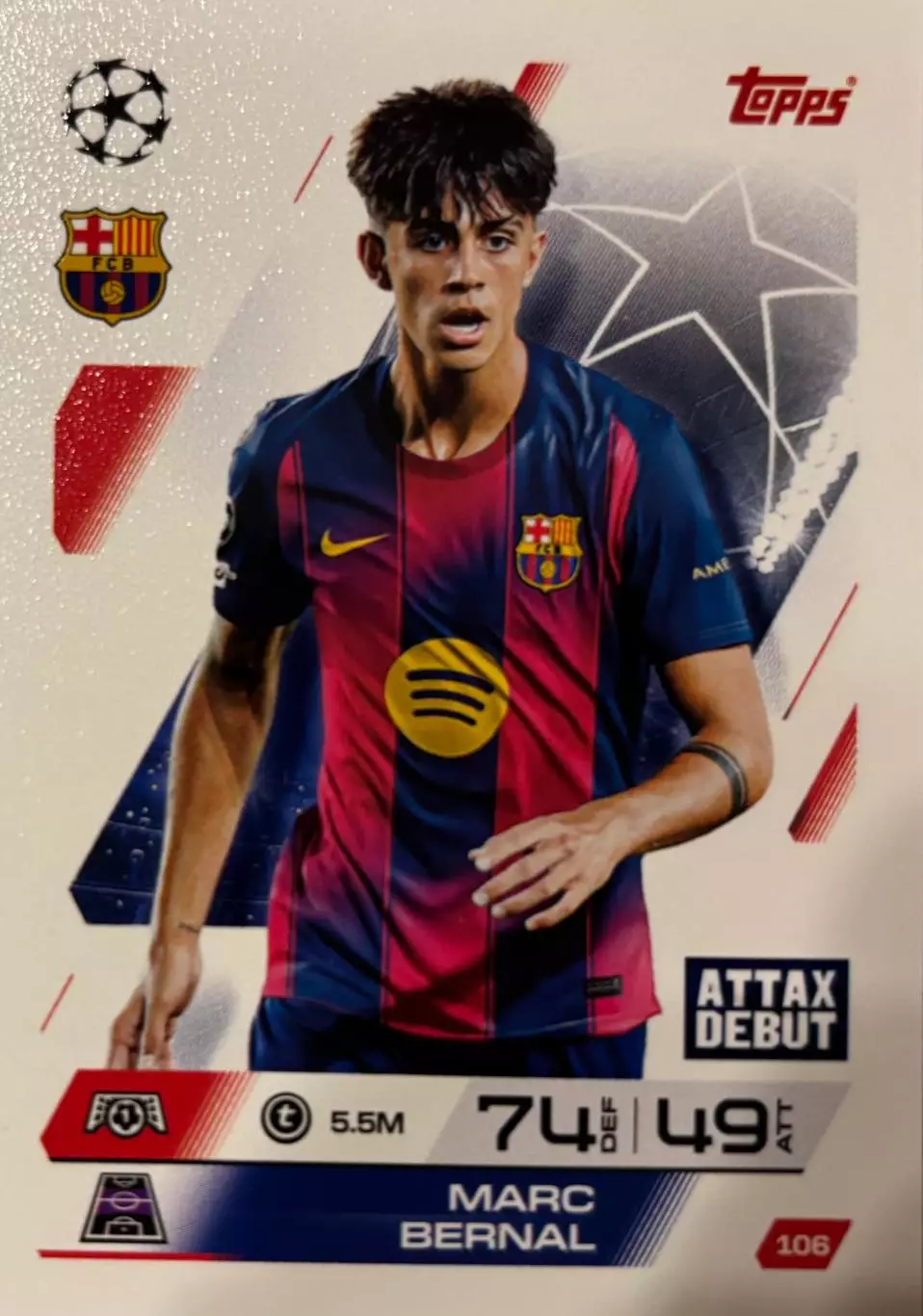 Футбол. Карточка Марк Берналь Барселона Лига Чемпионов 2025-26 TOPPS