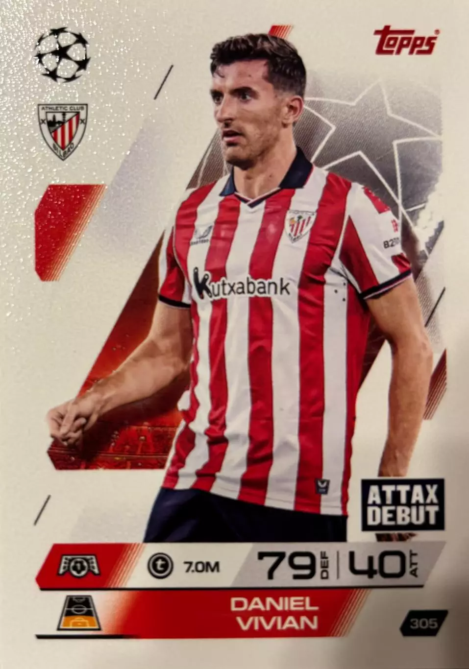 Футбол. Карточка Даниэль Вивиан Атлетик Бильбао Лига Чемпионов 2025/26 TOPPS