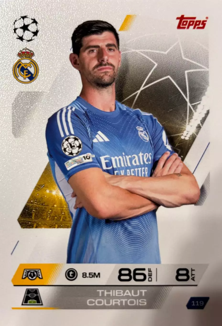 Футбол. Карточка Тибо Куртуа Реал, Атлетико Мадрид, Челси Лига Чемпионов 2025-26