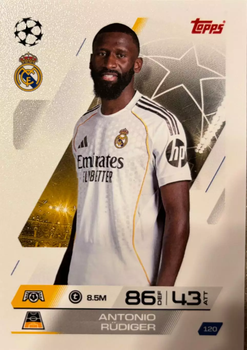 Футбол. Карточка Антонио Рюдигер Реал Мадрид, Челси Лига Чемпионов 2025-26 TOPPS