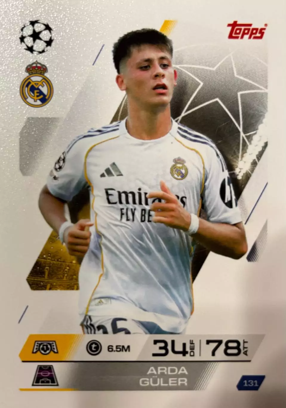 Футбол. Карточка Арда Гюлер Реал Мадрид, Фенербахче Лига Чемпионов 2025-26 TOPPS