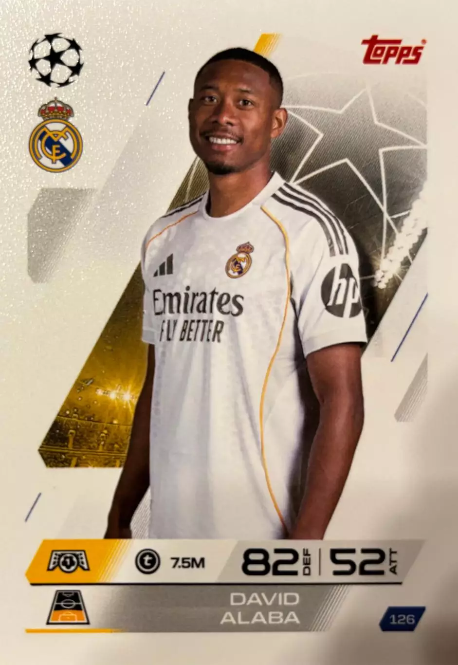 Футбол. Карточка Давид Алаба Реал Мадрид, Бавария Мюнхен Лига Чемпионов 2025-26