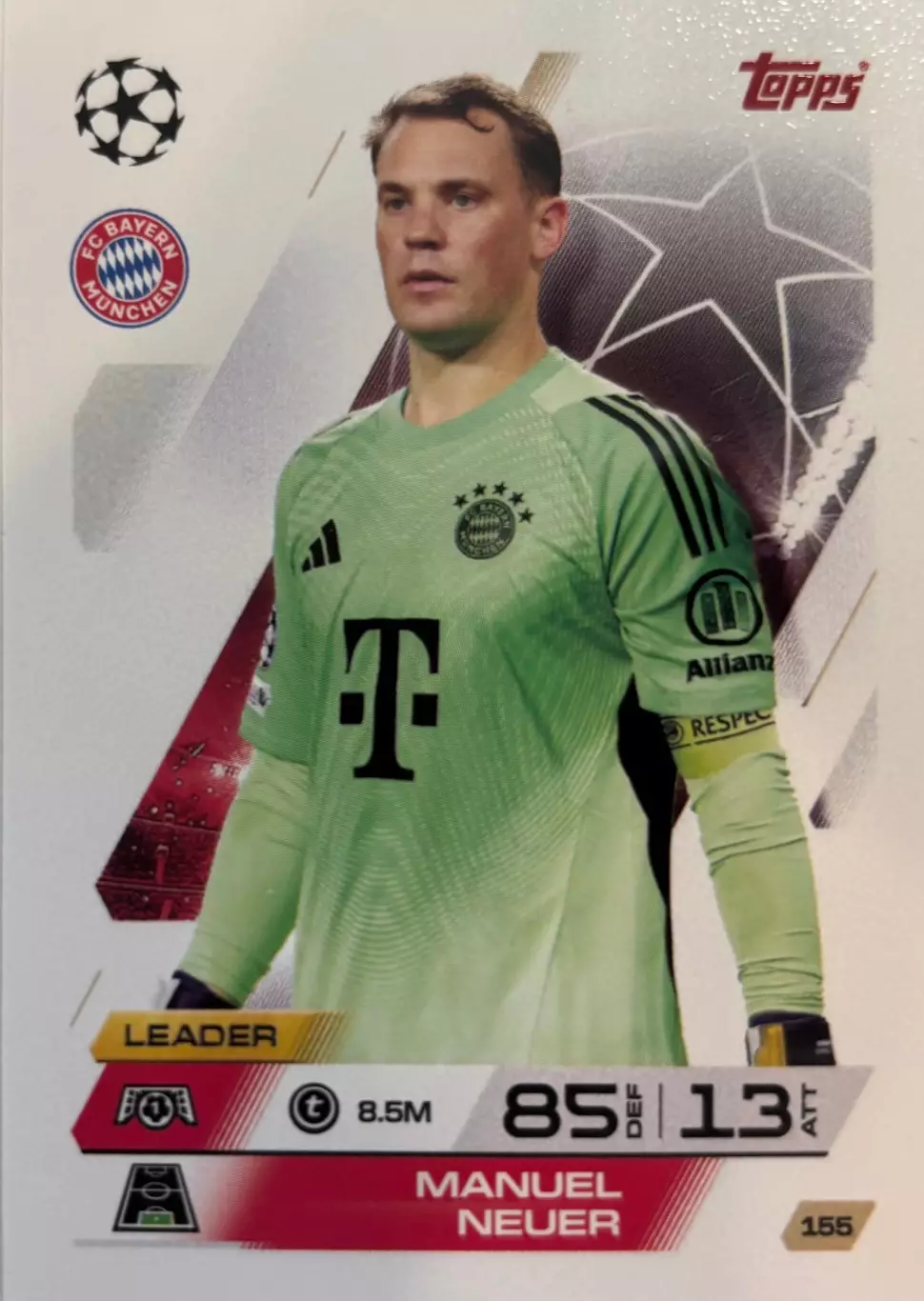 Футбол. Карточка Мануэль Нойер Бавария Мюнхен, Шальке 04 Лига Чемпионов 2025-26