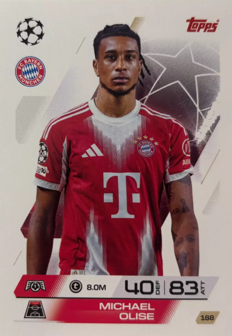 Футбол. Карточка Майкл Олисе Бавария Мюнхен,Кристал Пэлас Лига Чемпионов 2025-26