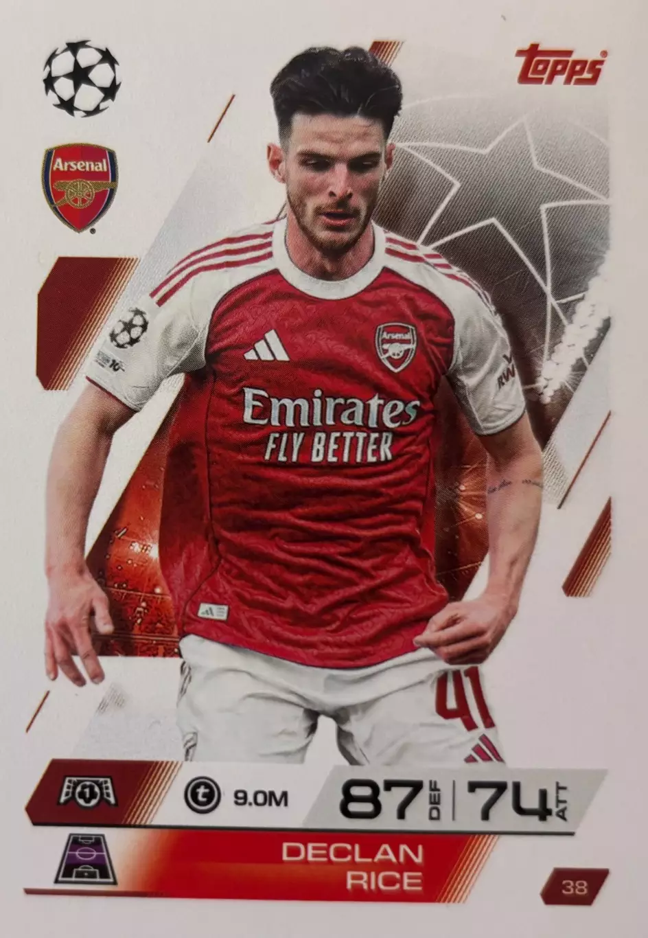 Футбол. Карточка Деклан Райс Арсенал, Вест Хэм Юнайтед Лига Чемпионов 2025-26