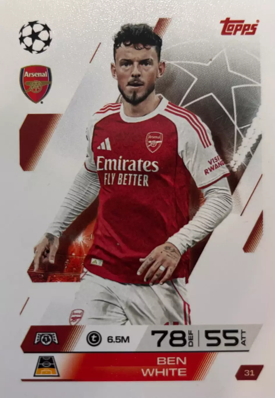 Футбол. Карточка Ben White/Бен Уайт Арсенал Лондон Лига Чемпионов 2025-26 TOPPS