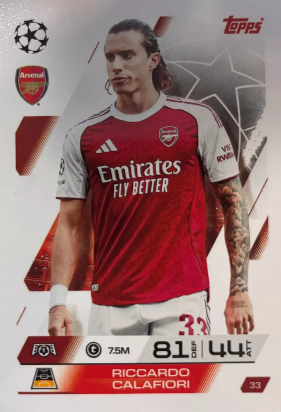 Футбол Карточка Риккардо Калафьори Арсенал, Рома, Болонья Лига Чемпионов 2025-26