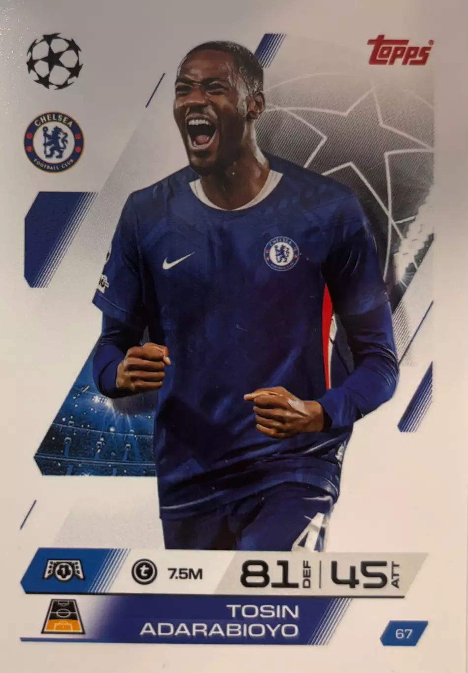 Футбол. Карточка Тосин Адарабиойо Челси, Манчестер Сити Лига Чемпионов 2025-26