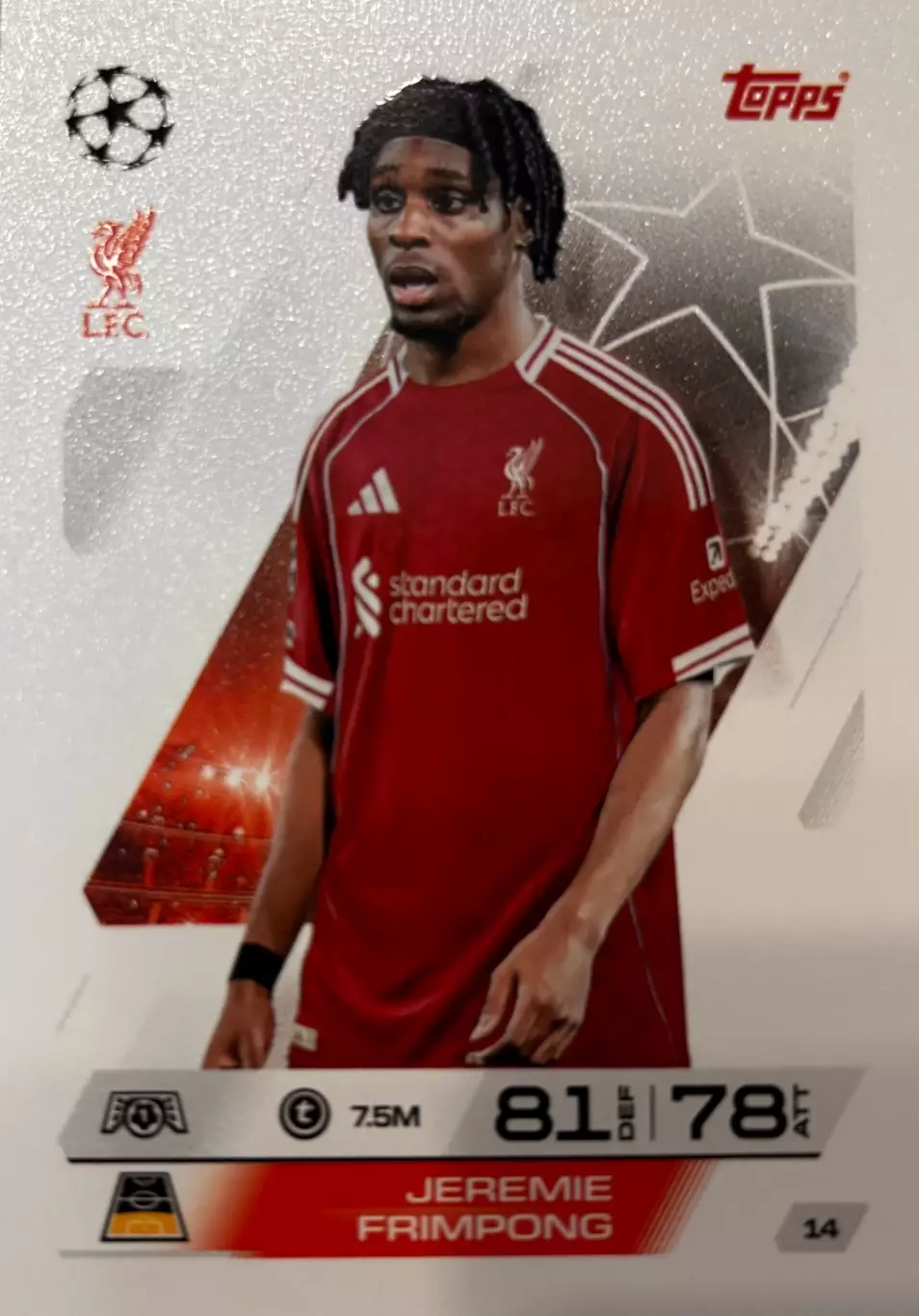 Футбол. Карточка Джереми Фримпонг Ливерпуль, Байер 04 Лига Чемпионов 2025-26