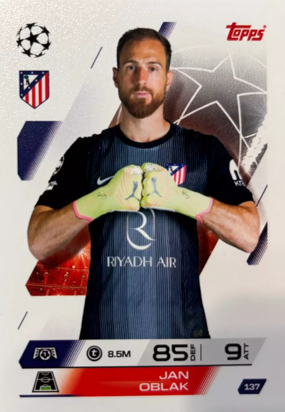 Футбол. Карточка Jan Oblak/Ян Облак Атлетико Мадрид Лига Чемпионов 2025-26 TOPPS