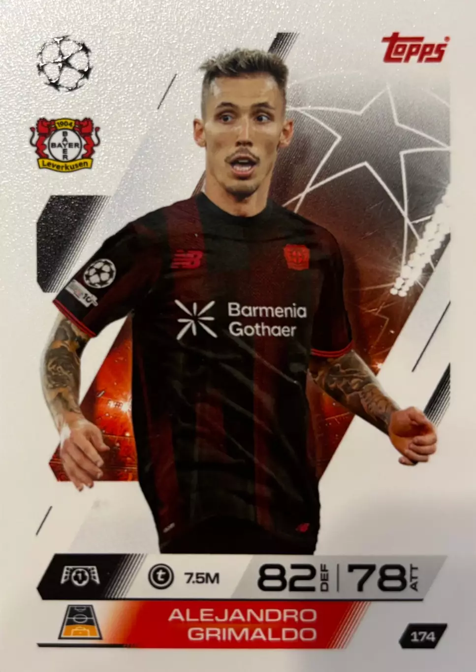 Карточка Алехандро Гримальдо Байер 04, Барселона Лига Чемпионов 2025-26 Topps