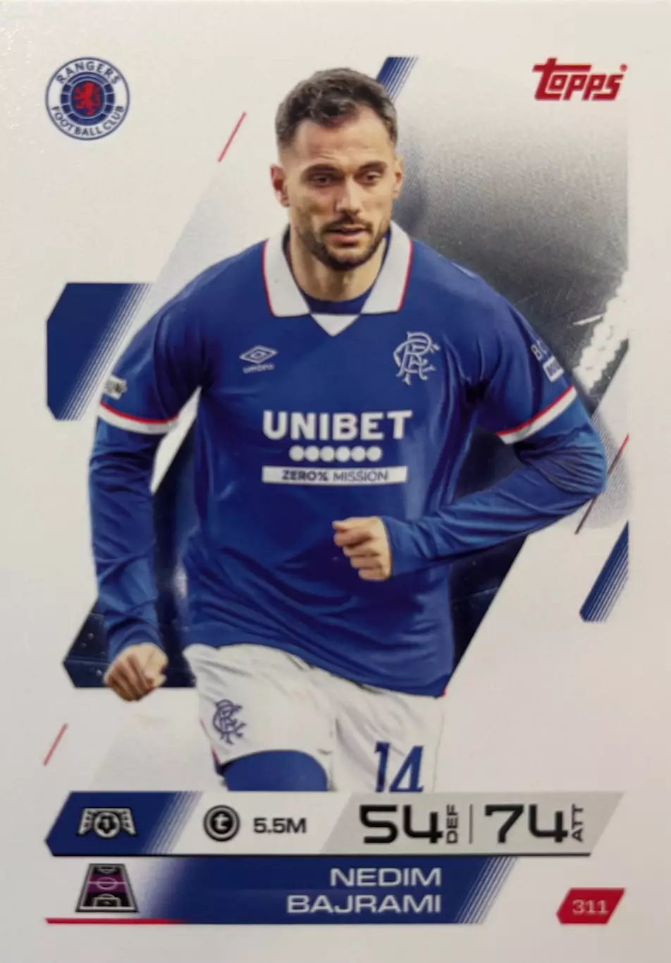 Футбол. Карточка Недим Байрами Рейнджерс, Сассуоло Лига Чемпионов 2025-26 TOPPS