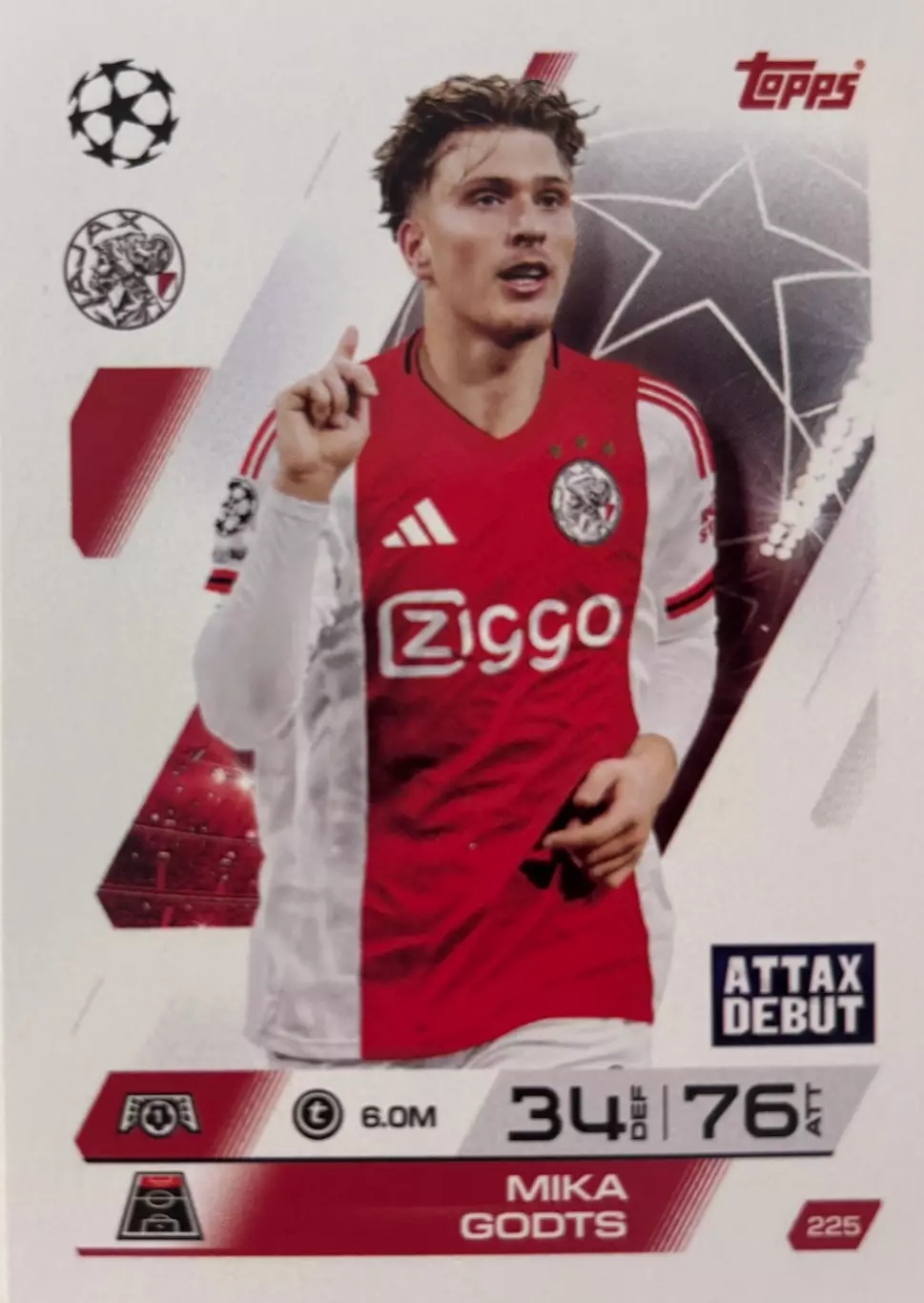 Футбол. Карточка Мика Годтс Аякс Лига Чемпионов 2025-26 TOPPS
