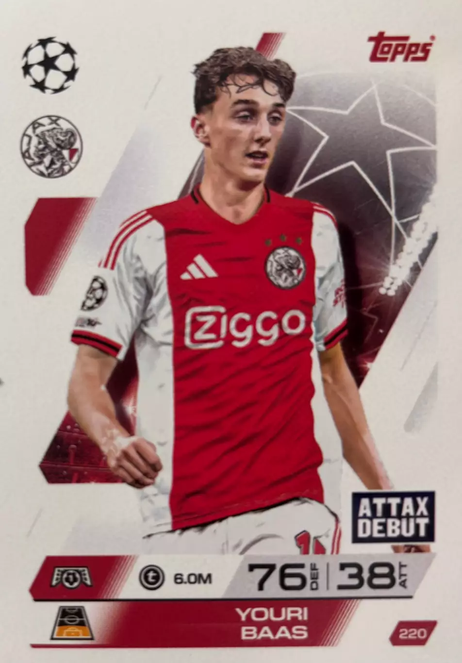 Футбол. Карточка Youri Baas/Юри Бас Аякс, НЕК Лига Чемпионов 2025-26 TOPPS