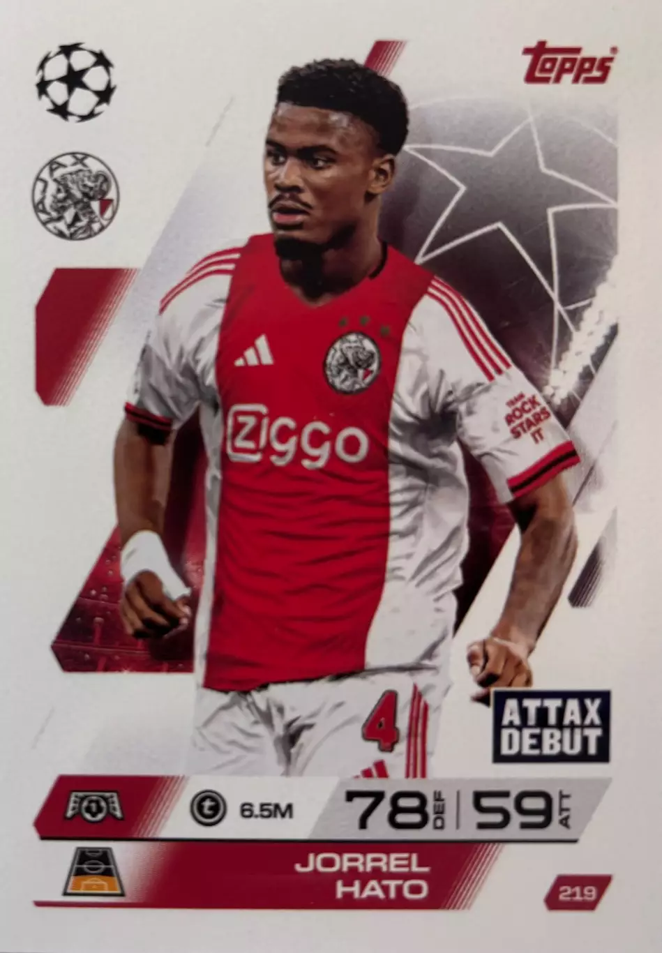 Футбол. Карточка Jorrel Hato/Йоррел Хато Аякс Лига Чемпионов 2025-26 TOPPS