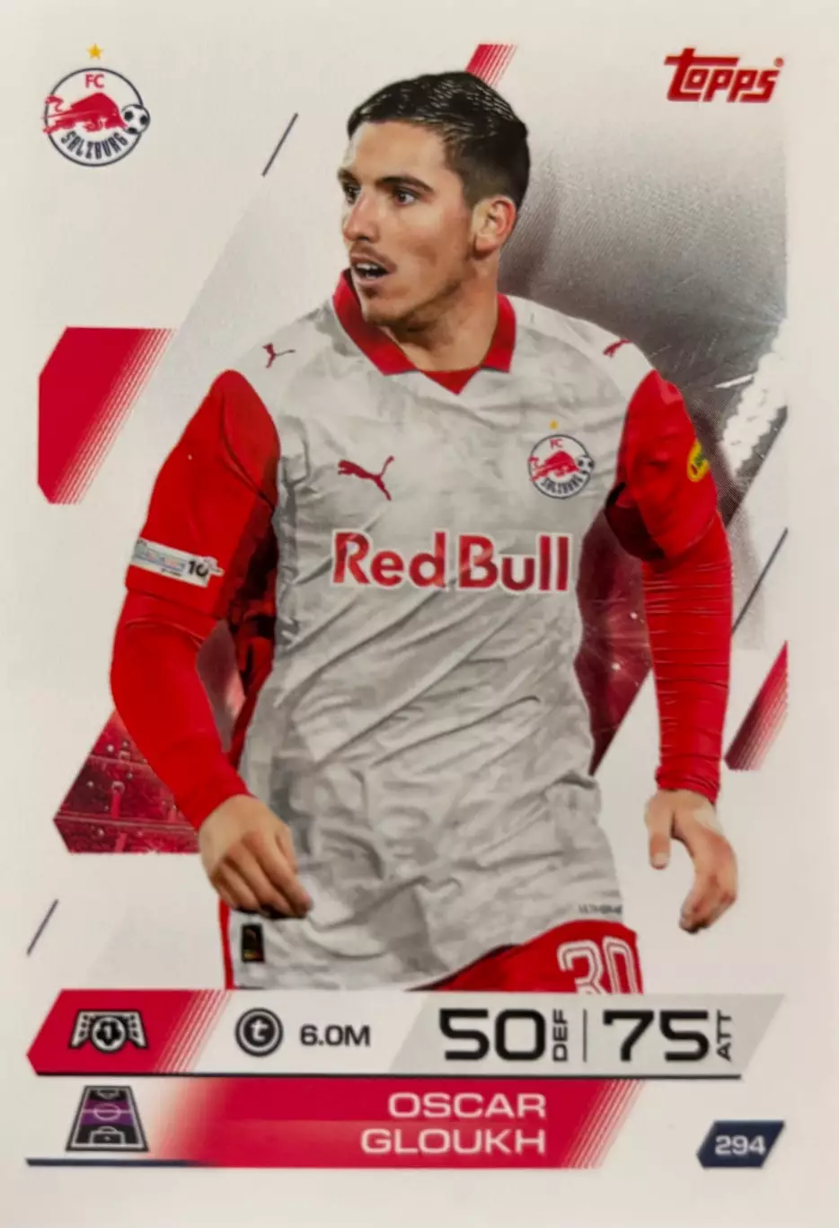 Футбол. Карточка Оскар Глух Ред Булл Зальцбург Лига Чемпионов 2025-26 TOPPS