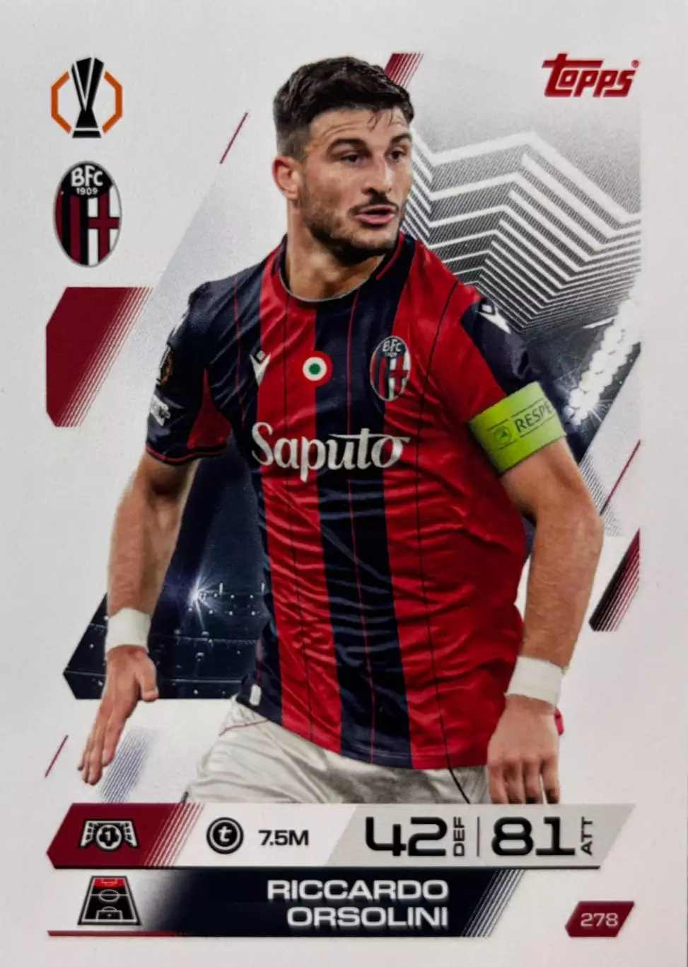 Футбол. Карточка Риккардо Орсолини Болонья, Аталанта Лига Европы 2025/26 TOPPS