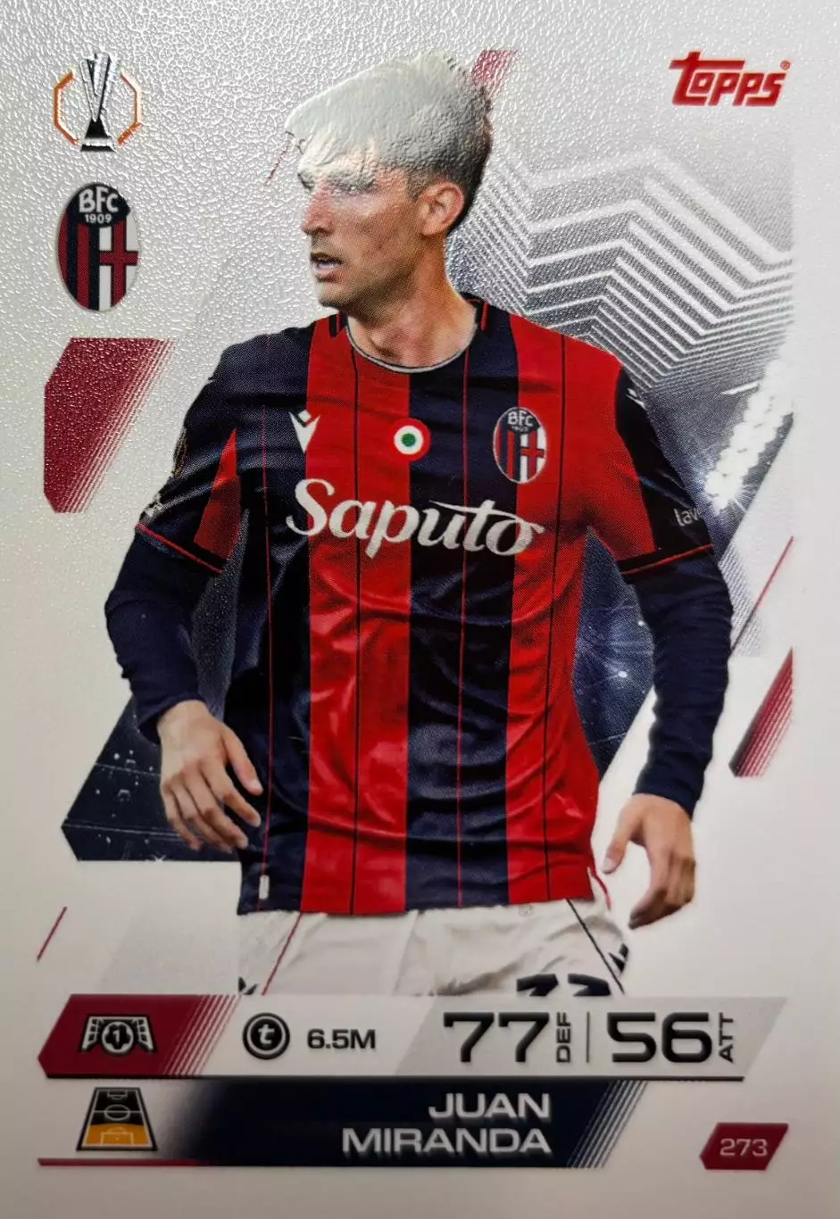 Футбол. Карточка Хуан Миранда Болонья, Барселона, Реал Бетис Лига Европы 2025/26