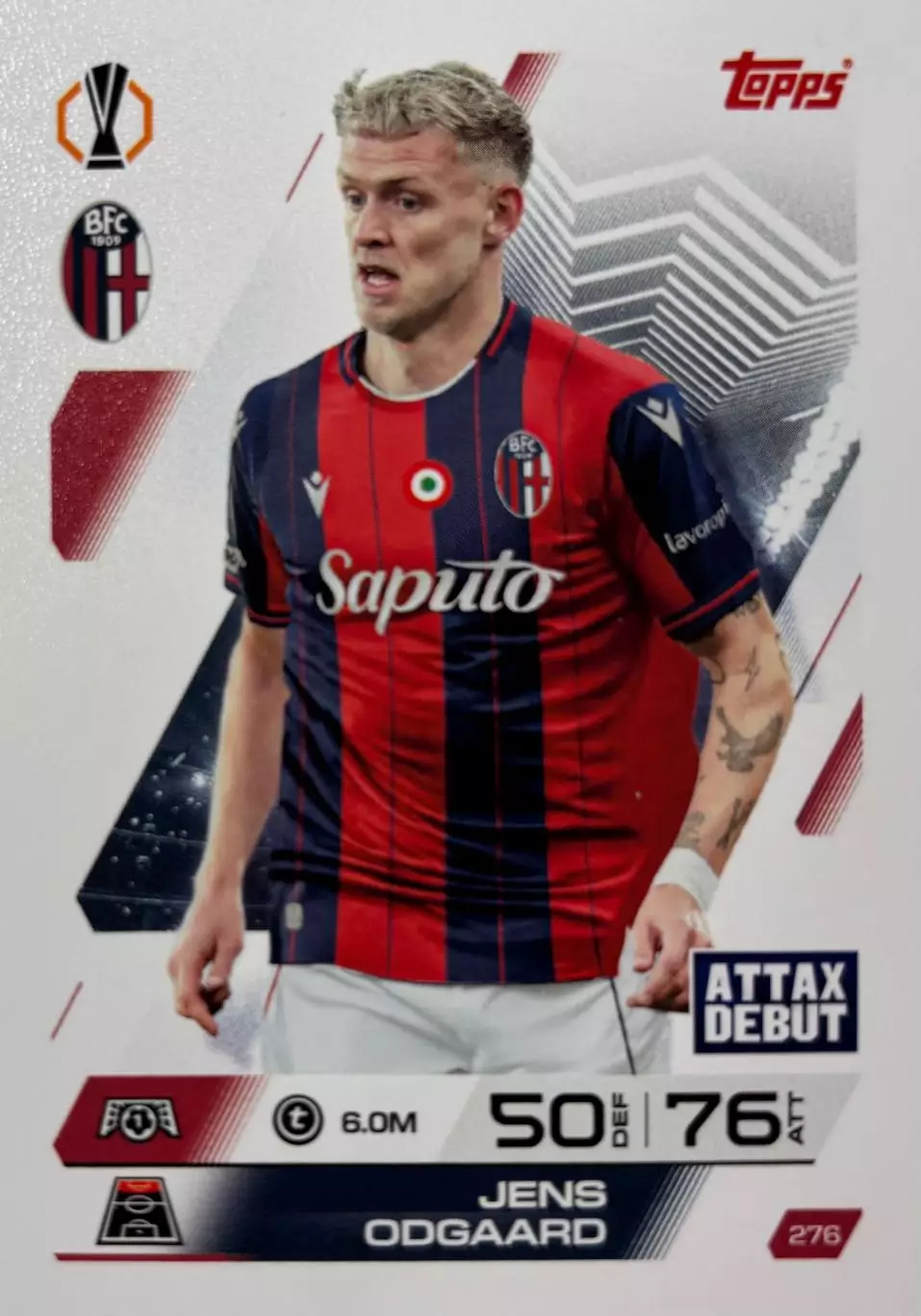 Футбол. Карточка Йенс Одгор Болонья, Херенвен Лига Европы 2025/26 TOPPS