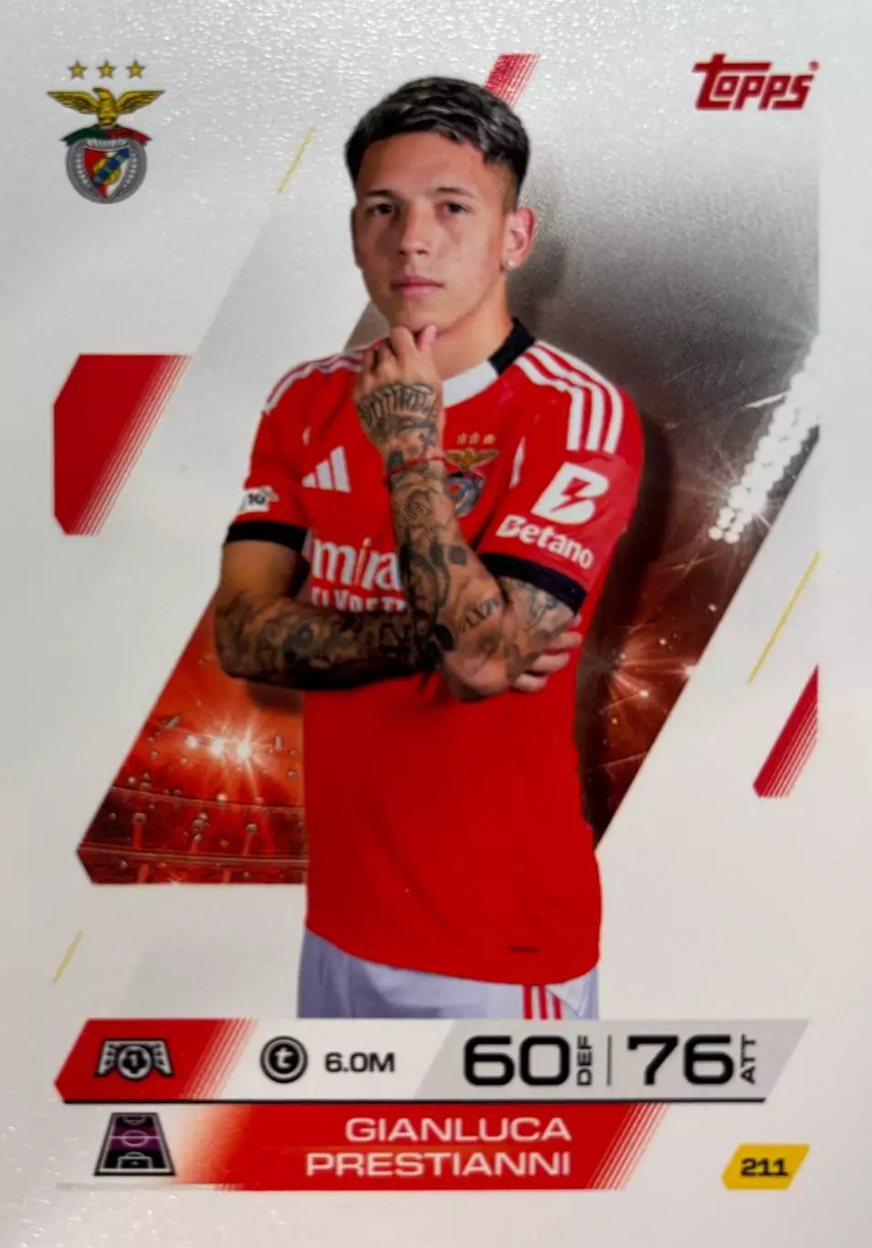 Футбол. Карточка Джанлука Престианни Бенфика Лига Чемпионов 2025-26 TOPPS