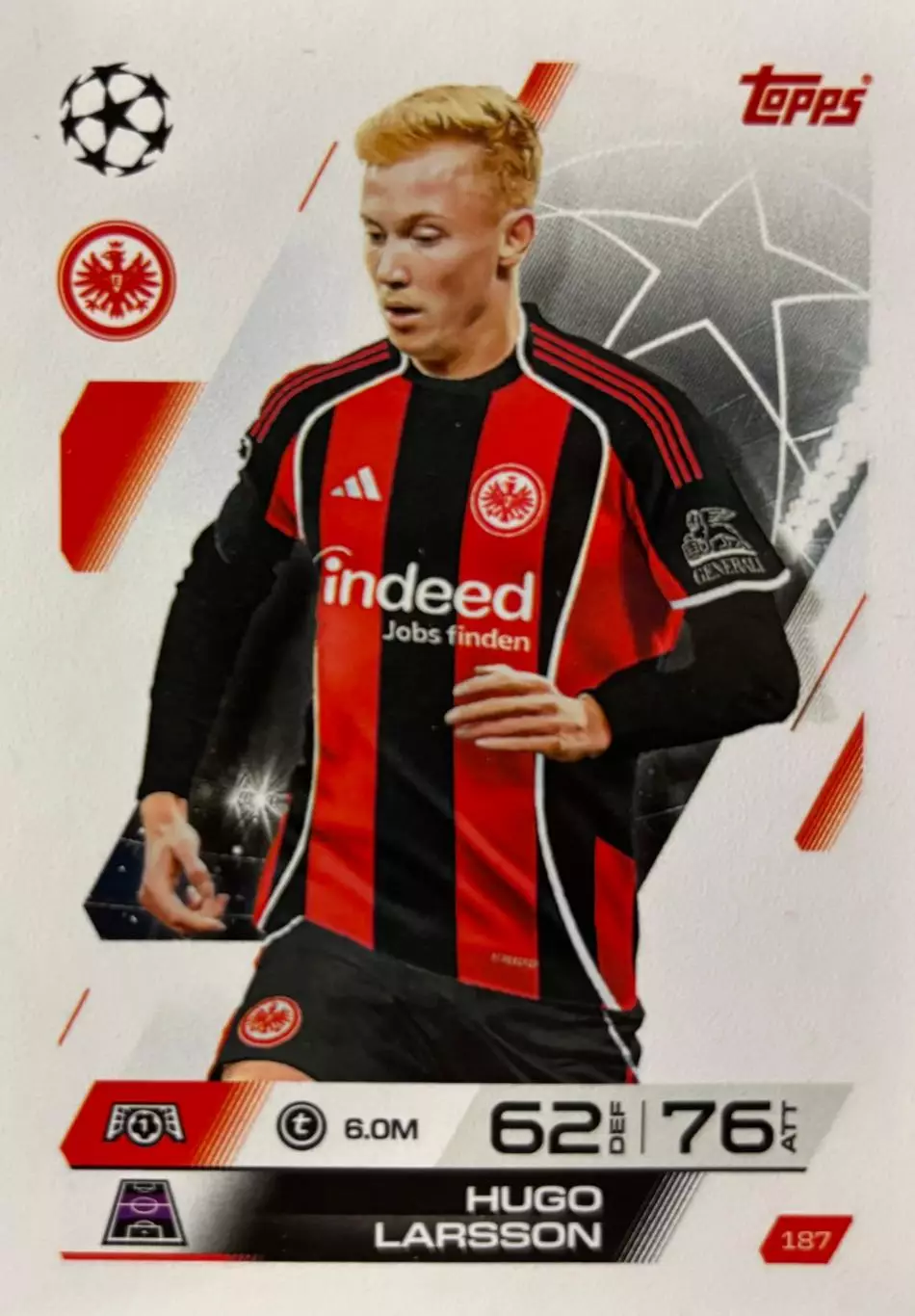 Футбол. Карточка Hugo Larsson/Хуго Ларссон Айнтрахт Лига Чемпионов 2025-26 TOPPS
