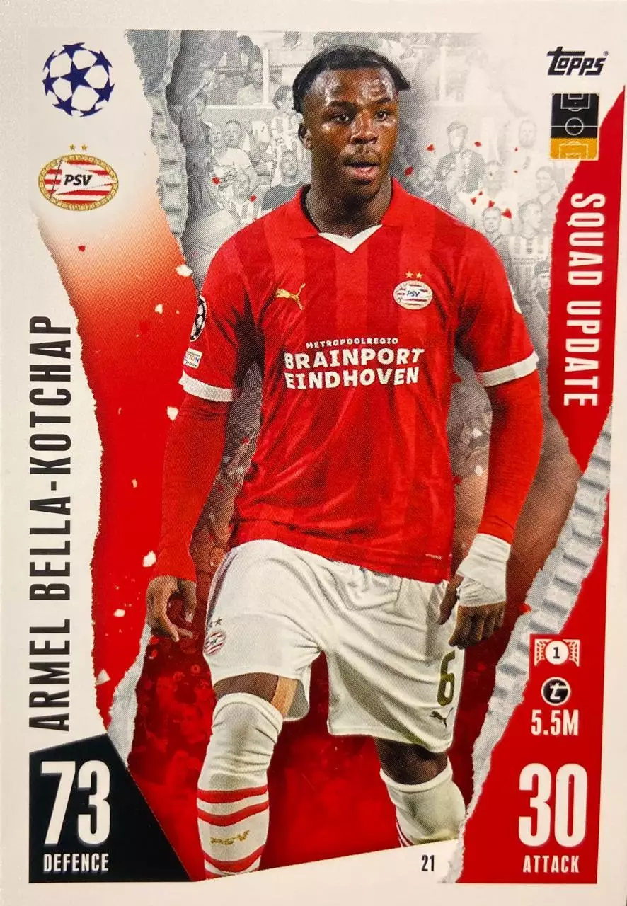 Футбол. Карточка Армель Белла-Кочап ПСВ, Саутгемптон Лига Чемпионов 2023/24