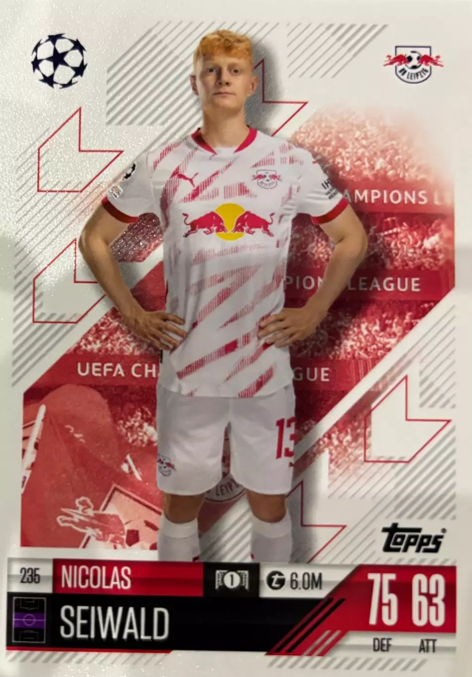 Футбол. Карточка Николас Зайвальд РБ Лейпциг, Зальцбург Лига Чемпионов 2024-25