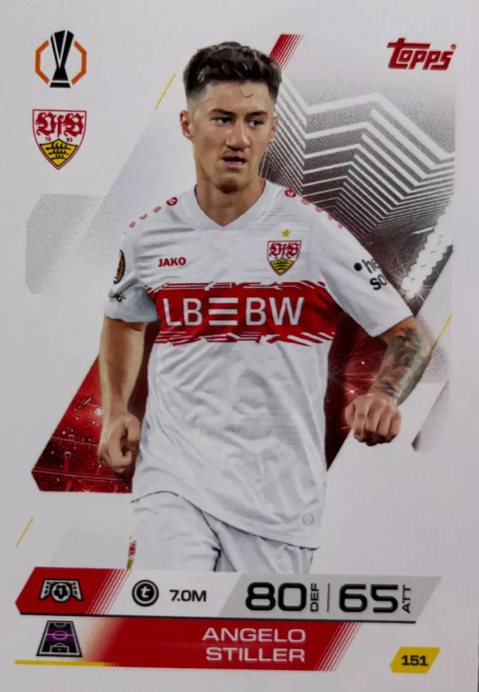 Футбол. Карточка Ангело Штиллер Штутгарт, Бавария Лига Европы 2025-26 TOPPS