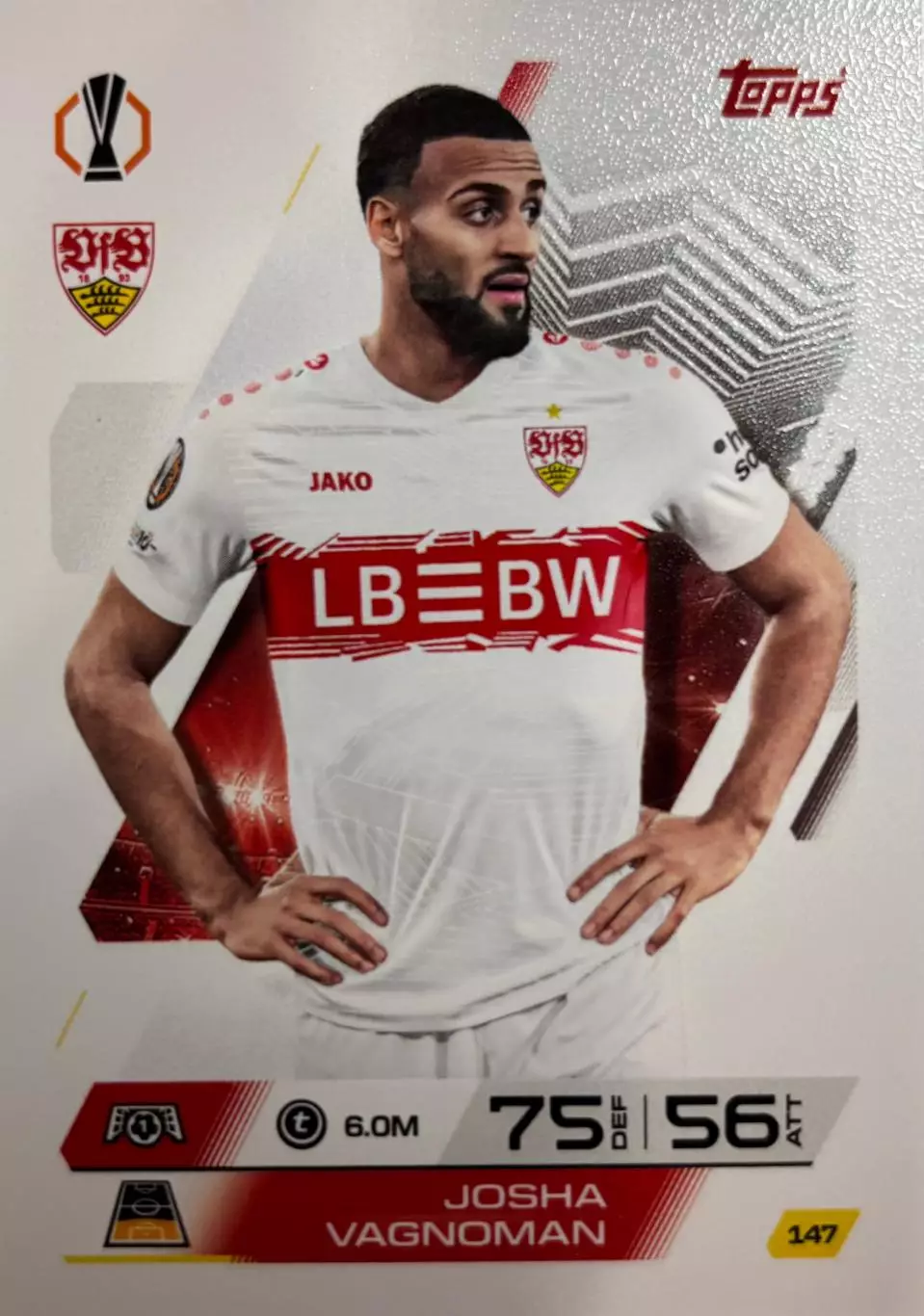 Футбол. Карточка Йоша Вагноман Штутгарт, Гамбург Лига Европы 2025-26 TOPPS