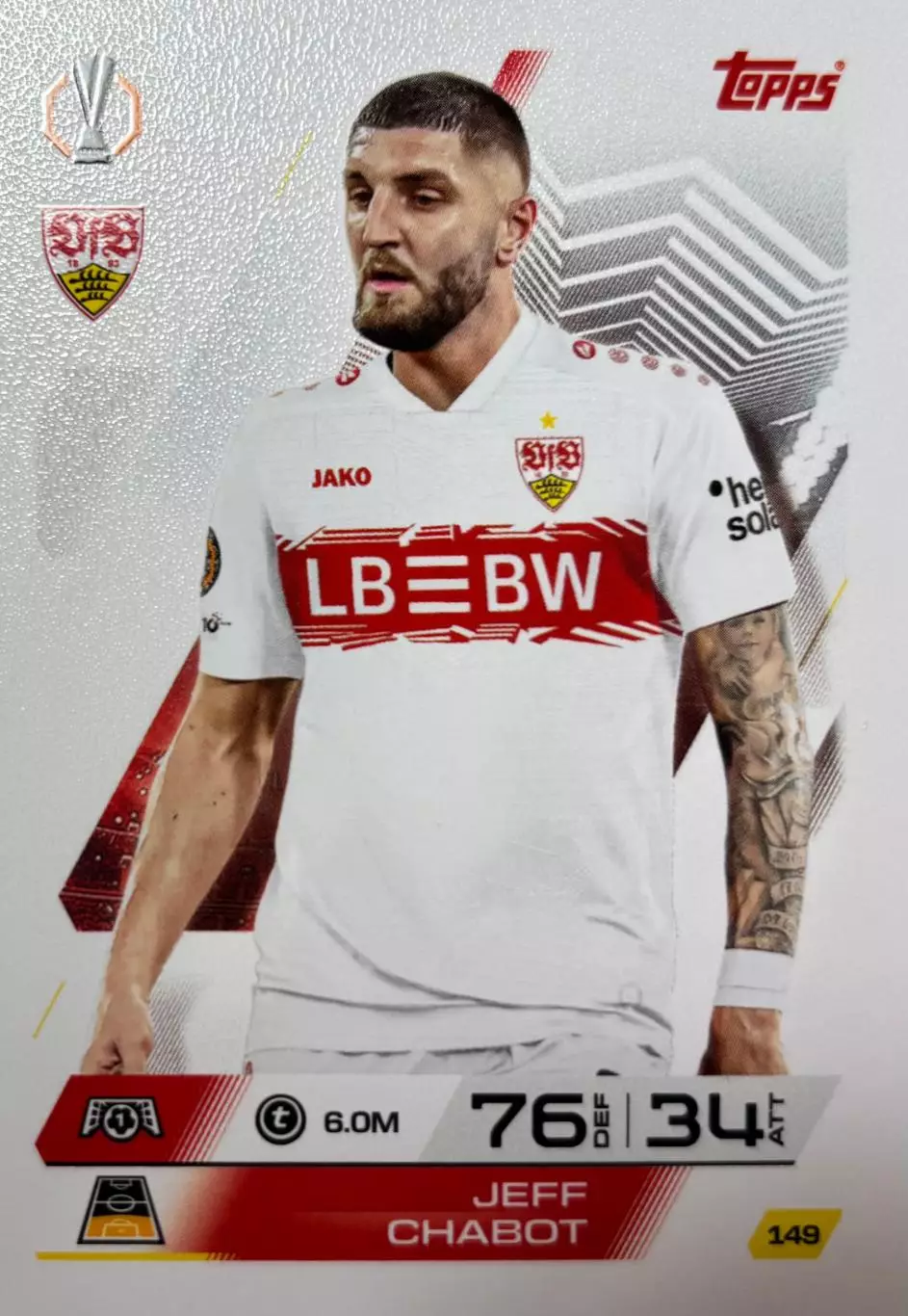 Футбол. Карточка Джефф Шабо Штутгарт, Кельн, Специя Лига Европы 2025-26 TOPPS