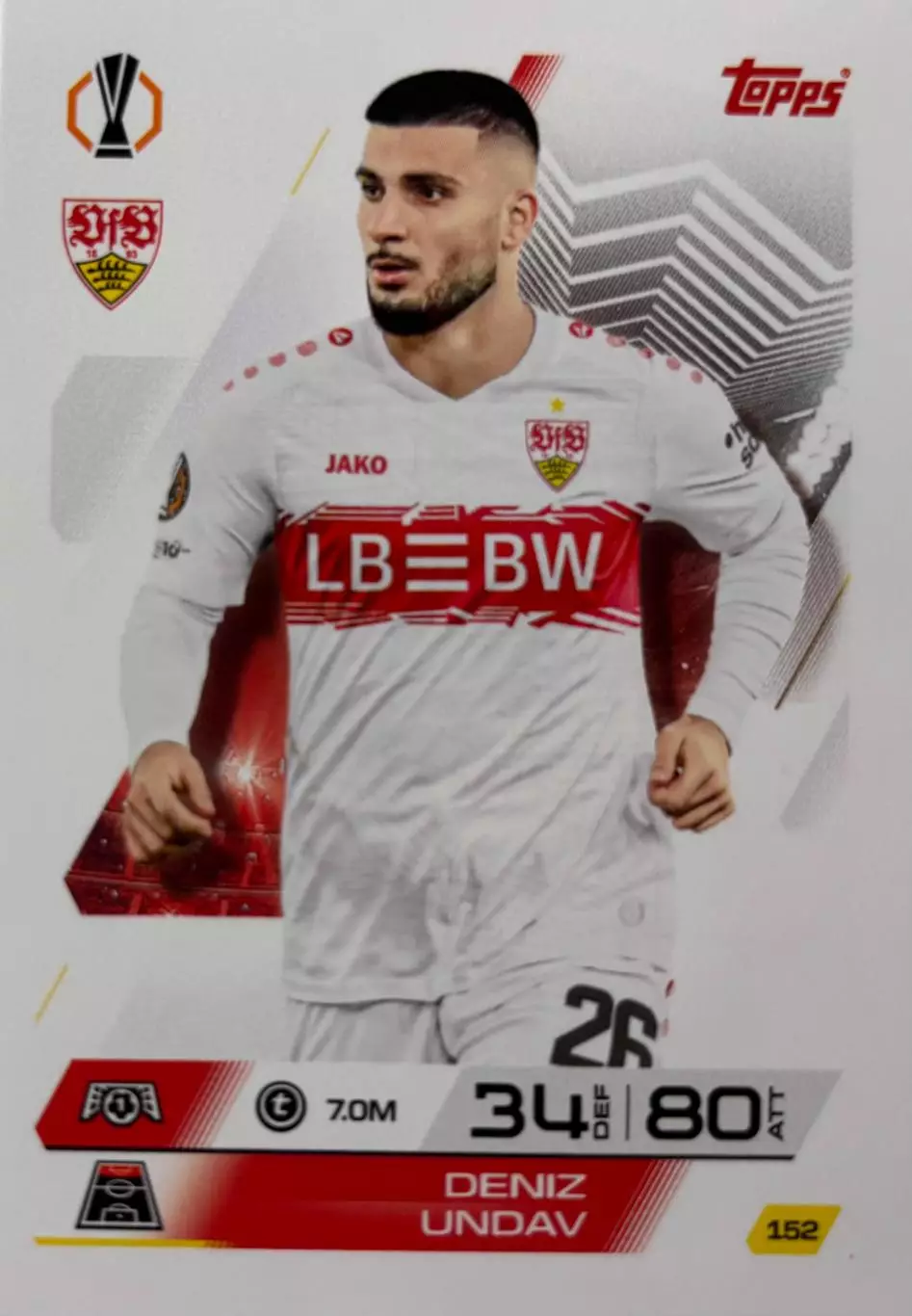 Футбол. Карточка Дениз Ундав Штутгарт, Брайтон Альбион Лига Европы 2025-26 TOPPS