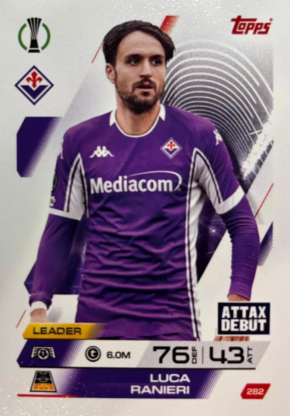 Футбол. Карточка Лука Раньери Фиорентина Лига Конференций 2025-26 TOPPS