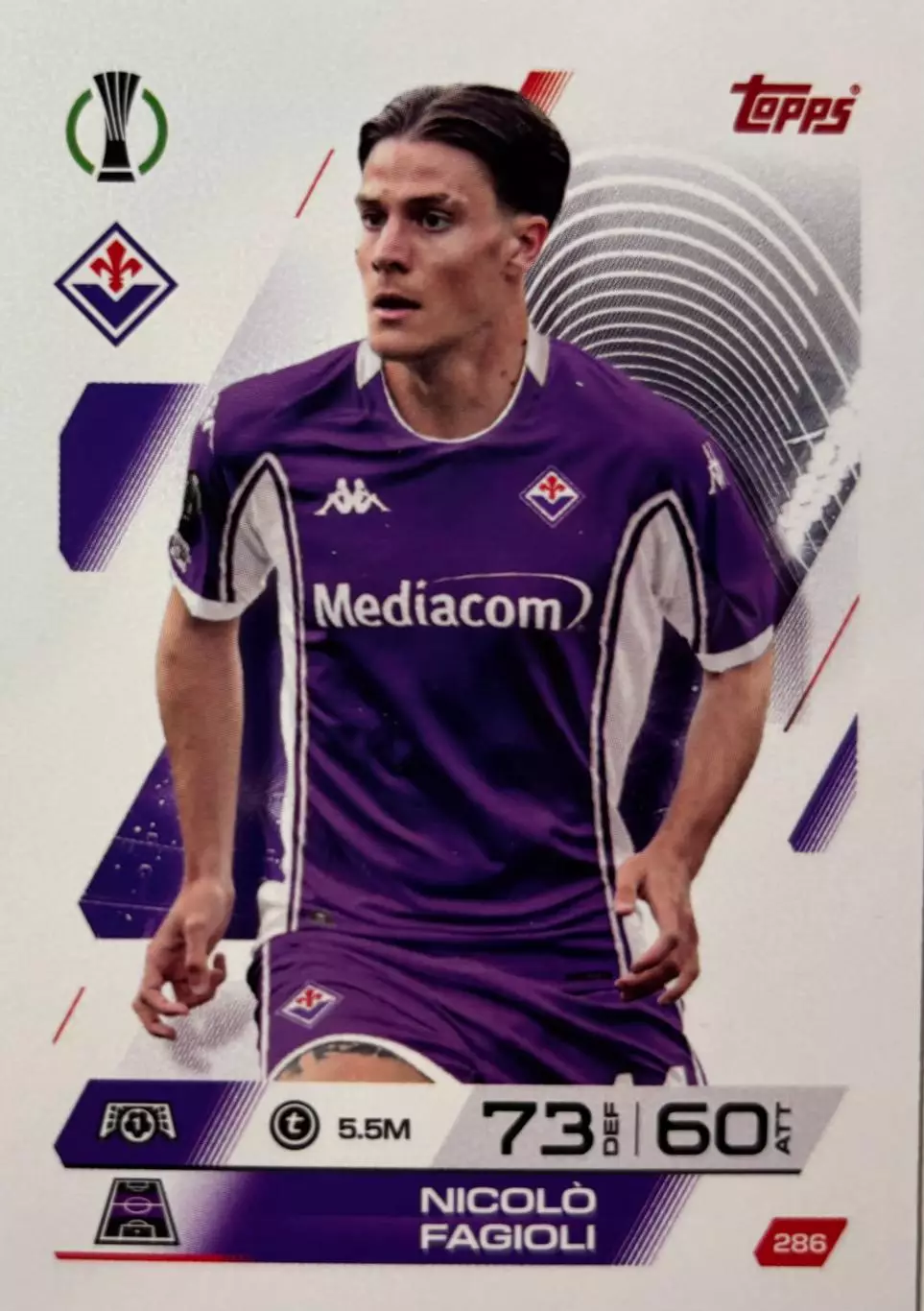 Футбол. Карточка Николо Фаджоли Ювентус, Фиорентина Лига Конференций 2025-26