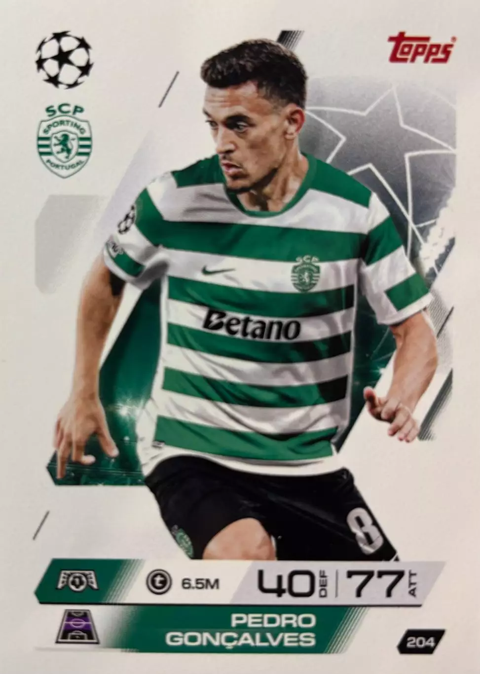 Футбол. Карточка Педру Гонсалвеш Спортинг Лиссабон Лига Чемпионов 2025-26 TOPPS