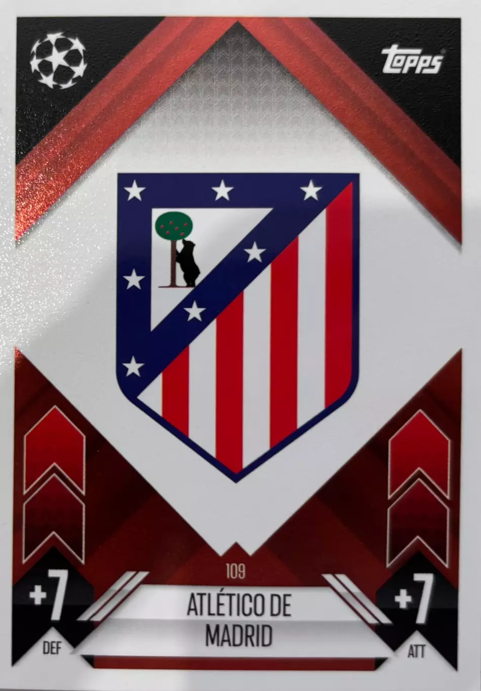 Футбол. Карточка Логотип/Эмблема Атлетико Мадрид Лига Чемпионов 2024-25 TOPPS