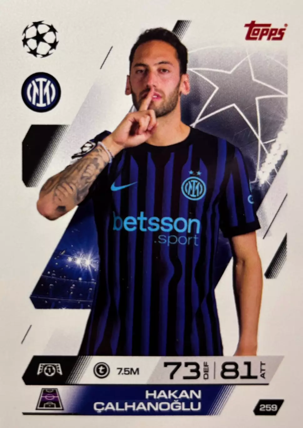 Карточка Хакан Чалханоглу Интернационале, Милан, Байер 04 Лига Чемпионов 2025-26