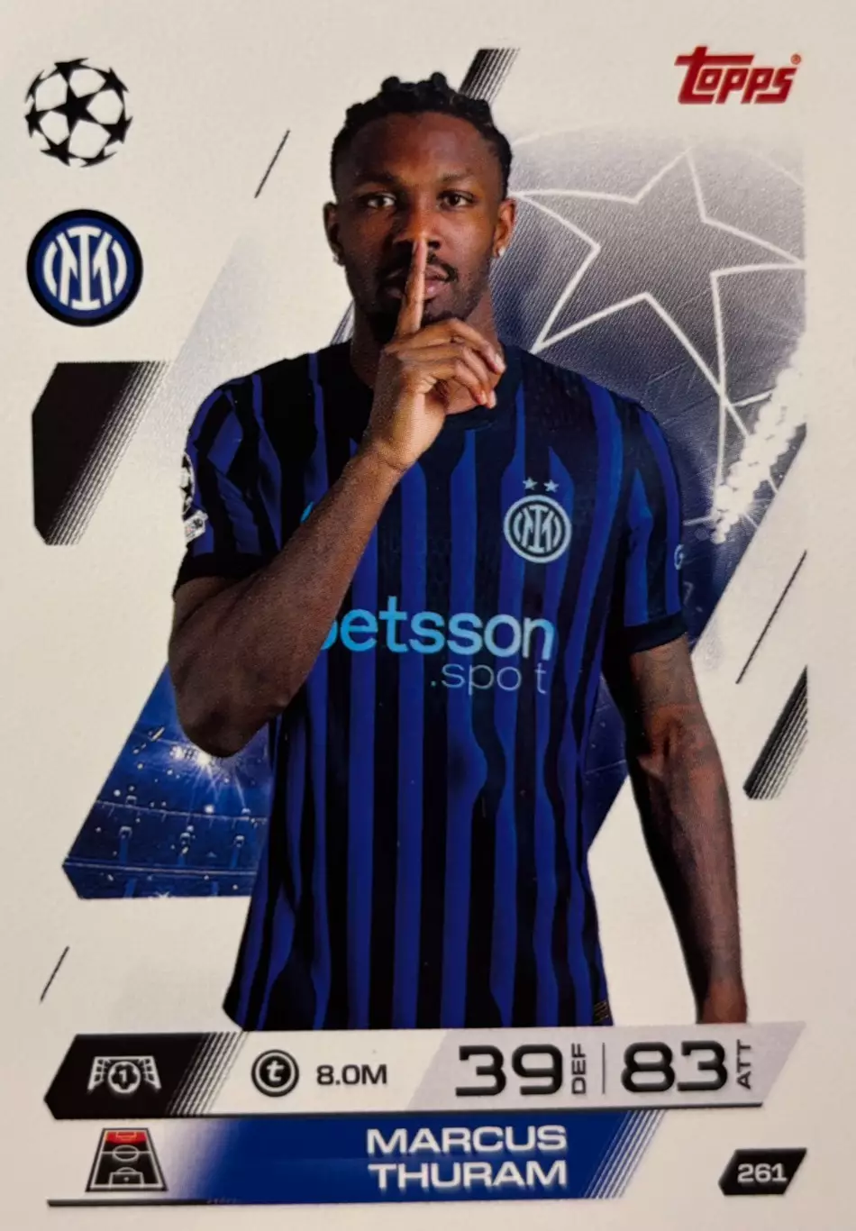 Футбол. Карточка Marcus Thuram/Маркус Тюрам Интер Лига Чемпионов 2025-26 TOPPS