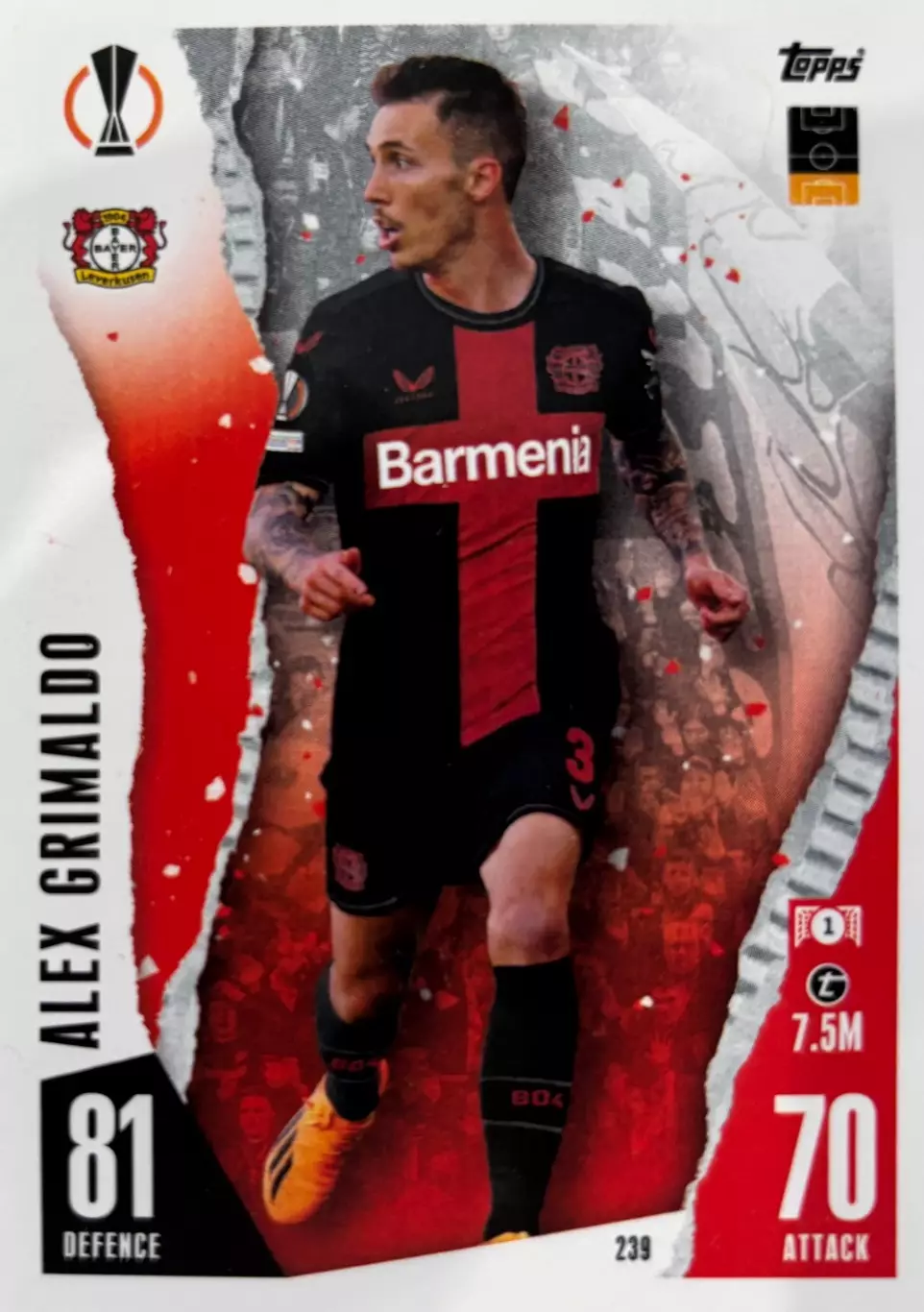 Футбол Карточка Алехандро Гримальдо Байер 04,Барселона Лига Европы 2023/24 TOPPS