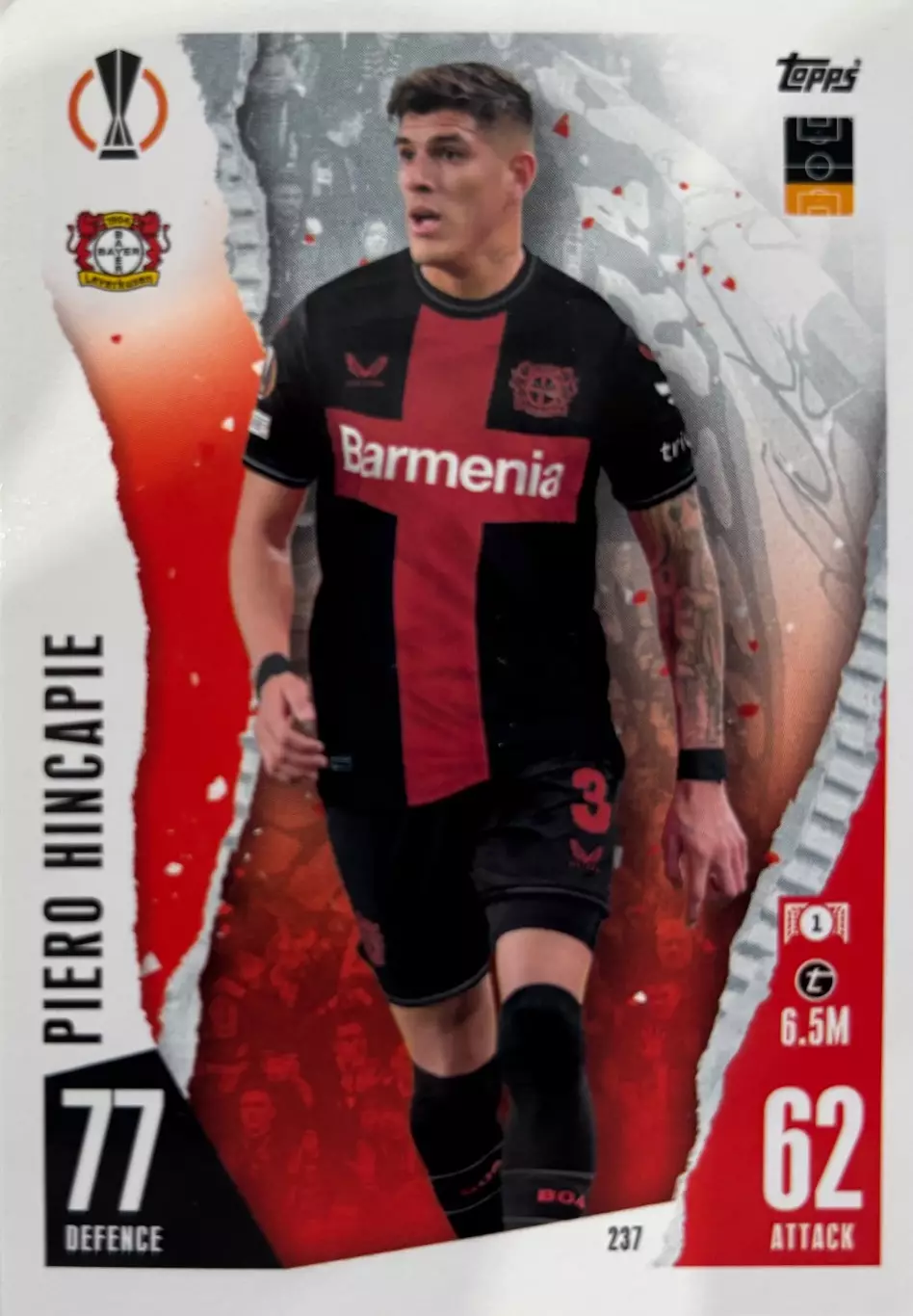 Футбол. Карточка Пьеро Инкапье Байер 04, Арсенал Лига Европы 2023/24 TOPPS