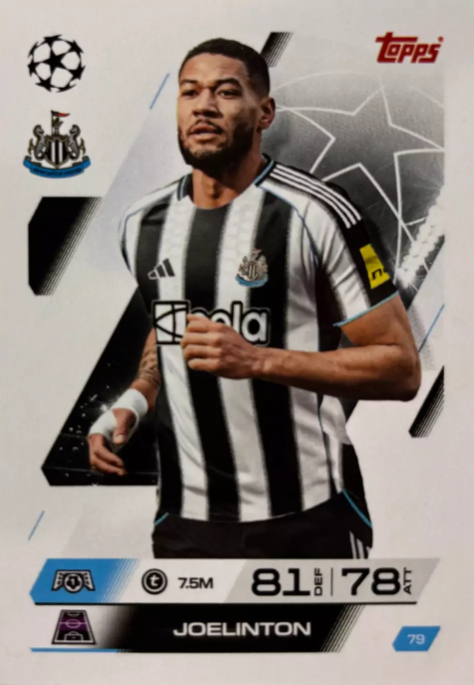 Футбол Карточка Joelinton/Жоэлинтон Ньюкасл Юнайтед Лига Чемпионов 2025-26 TOPPS