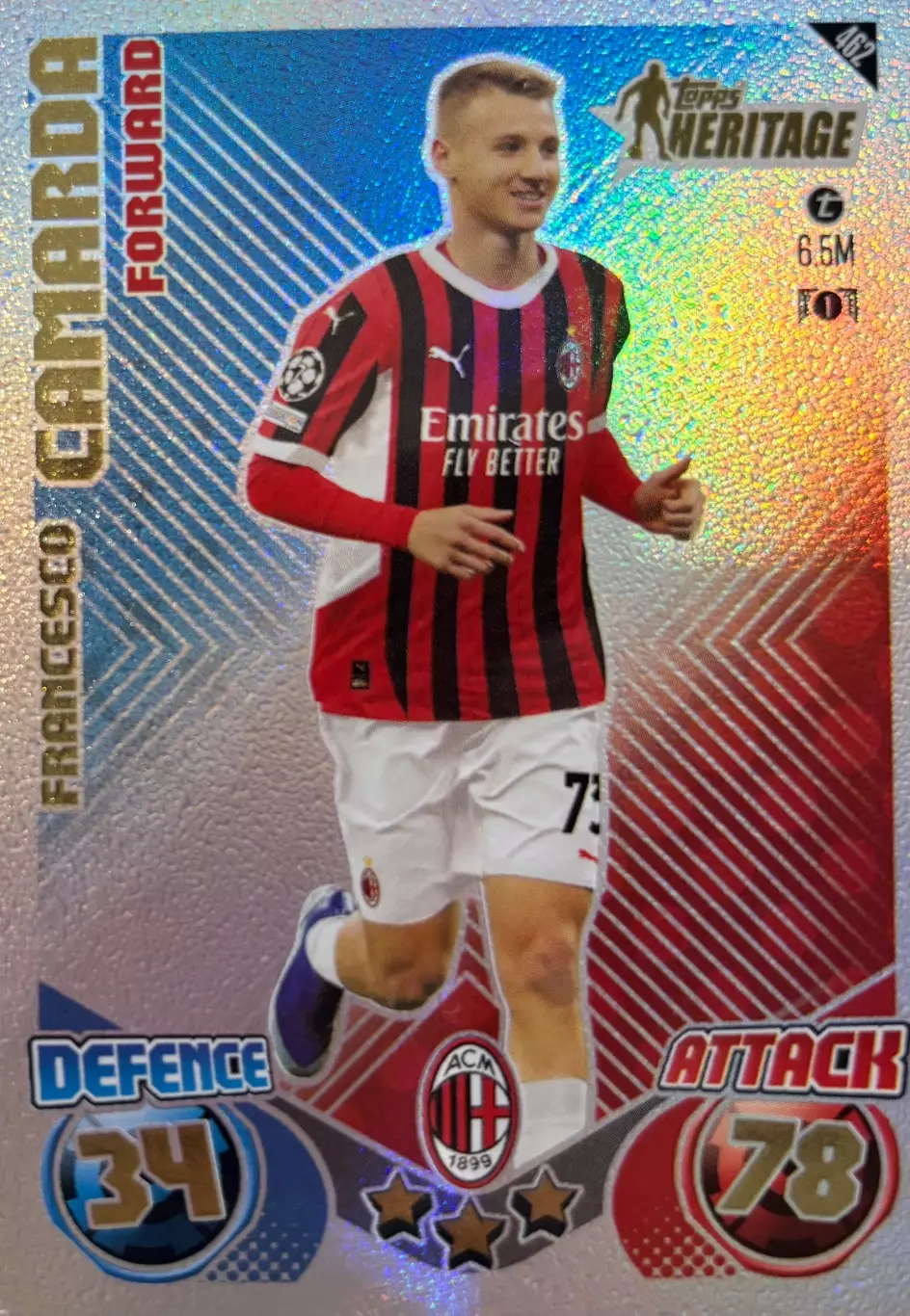 Футбол. Карточка Франческо Камарда Милан, Лечче Лига Чемпионов 2024-25 TOPPS