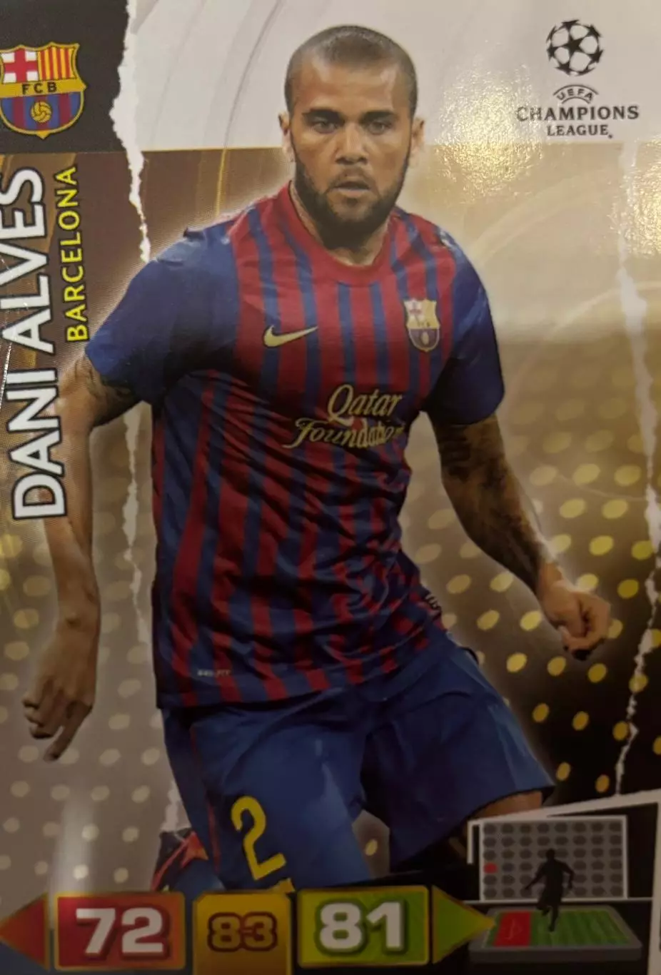 Футбол. Карточка Dani Alves/Дани Алвес Барселона, ПСЖ Лига Чемпионов 2011-12